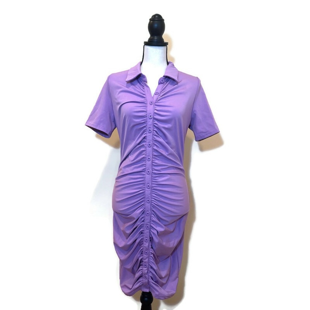 Dress Women's Size Large Purple Shirt Dress Button Up Midi Body Con No Brand